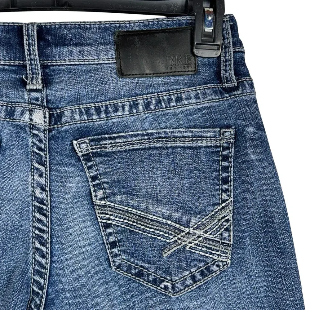 BKE SZ 30x30 Mens Mason Jeans Stretch Zip-Fly Pocket Whiskered Straight Leg Blue